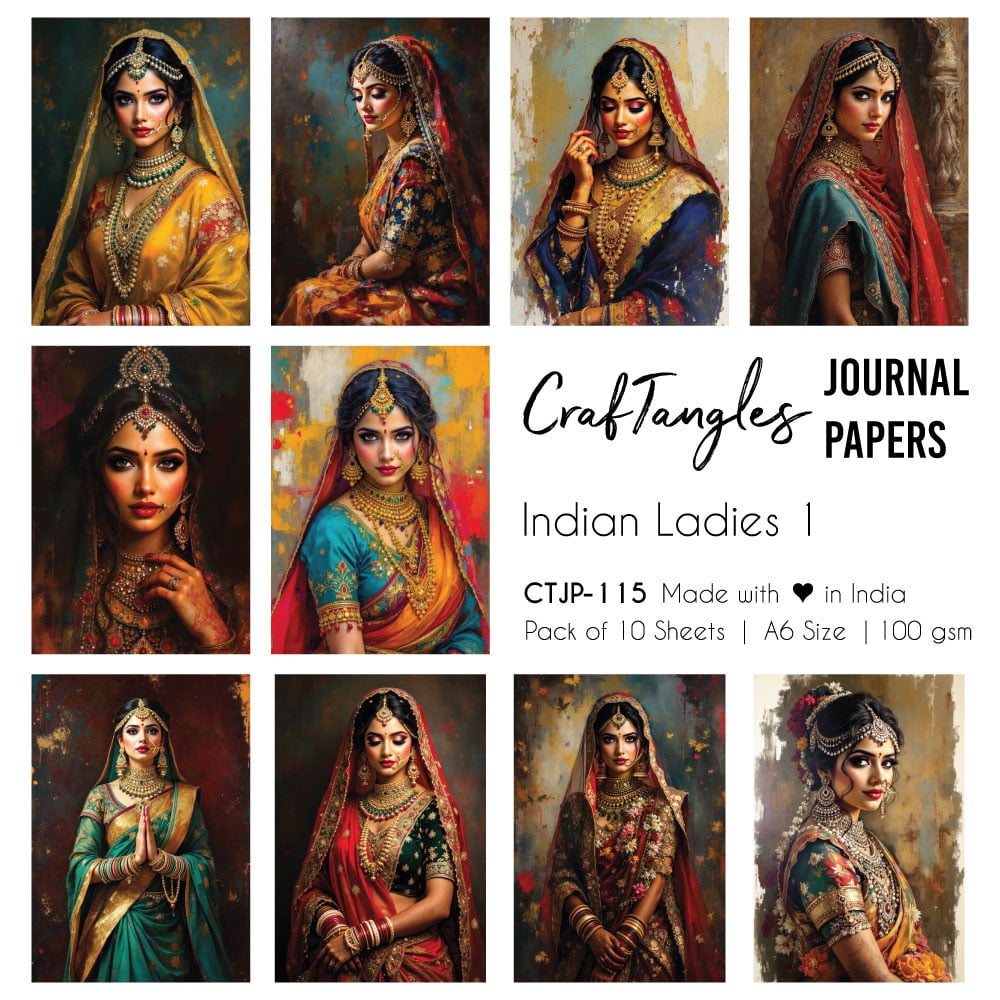 CrafTangles Journal Papers (A6 pack of 10 sheets) - Indian Ladies 1 (100 gsm) CTJP 115 Indian Ladies 1 Craftangles journal paper CrafTangles Journal Papers (A6 pack of 10 sheets) - Indian Ladies 1 (100 gsm)