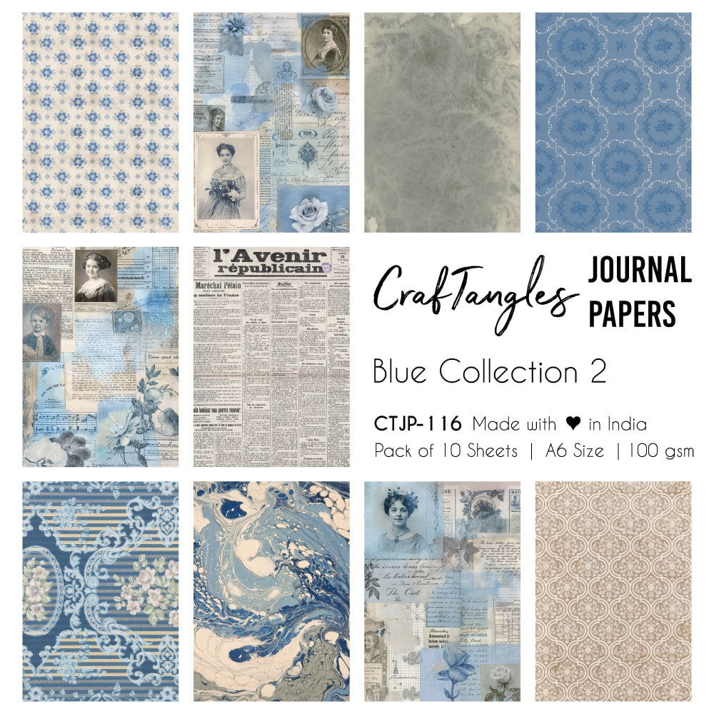 CrafTangles Journal Papers (A6 pack of 10 sheets) - Blue Collection 2 (100 gsm) CTJP 116 Blue Collection 2 Craftangles journal paper CrafTangles Journal Papers (A6 pack of 10 sheets) - Blue Collection 2 (100 gsm)